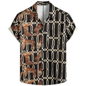 Hawaiian Flamingo Casual Tropical Short Sleeve Shirt Black Tiger